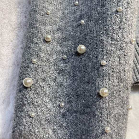 Oliver O Womens XL Melange Gray Beaded Pearl Zip Knit Sweater Wool Ribbed NWT - Picture 4 of 16